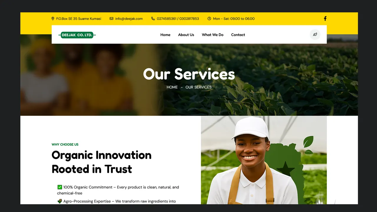 The DEEJAK corporate website shown on desktop and mobile