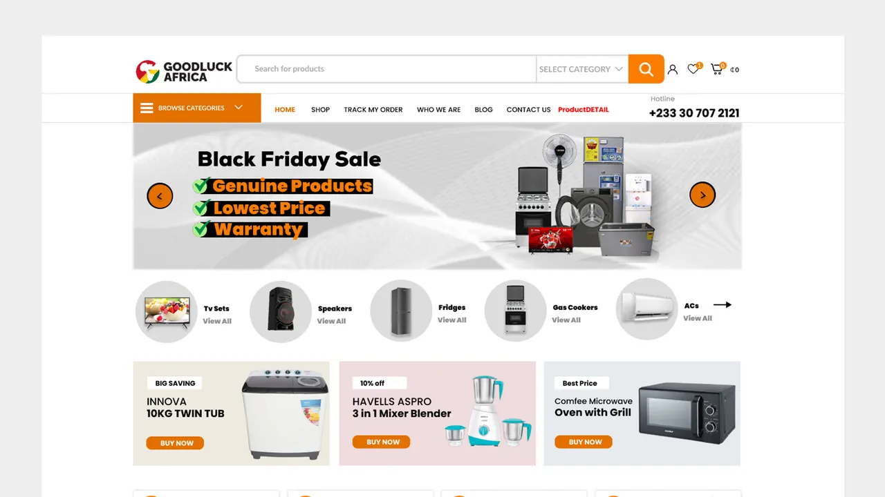 Goodluck Africa interface designs shown on desktop and mobile